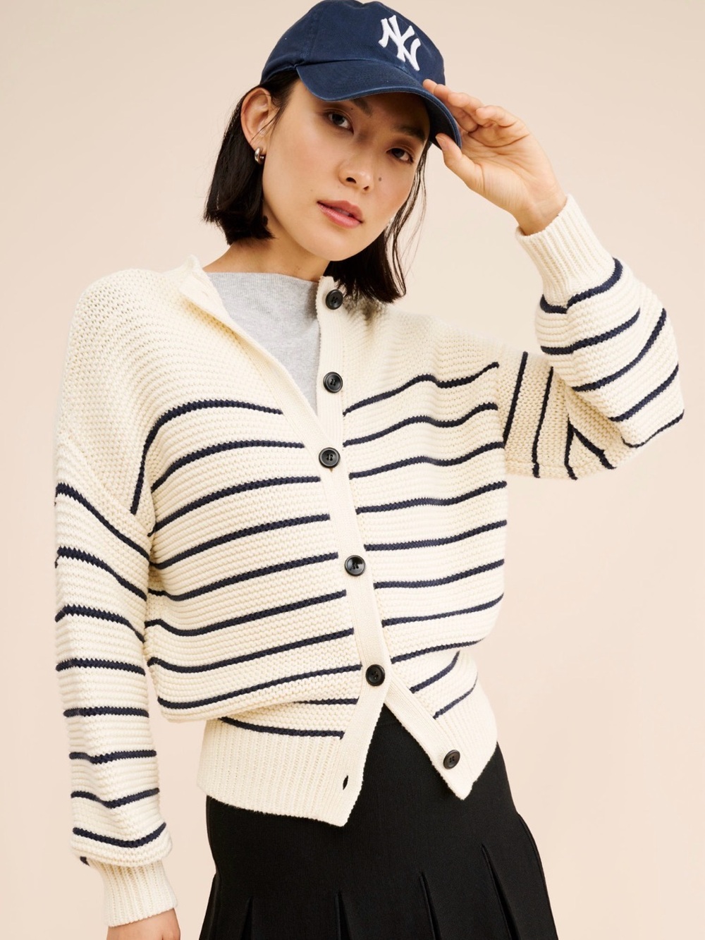 Alex Mill Cream and Black Striped Reversible Cardigan